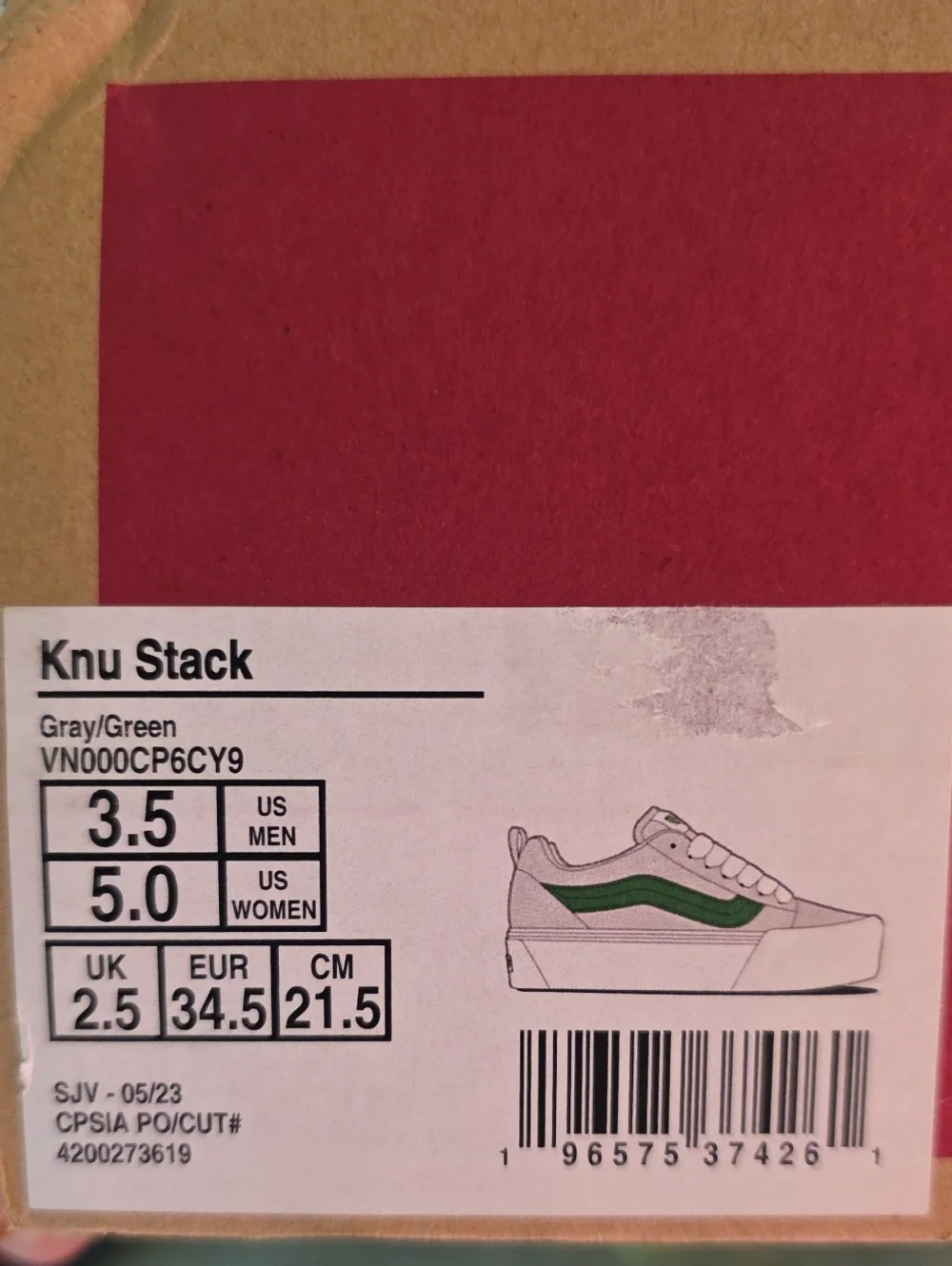 Vans Knu Stack Gray Green Men's 3.5 Women's 5 New with Box